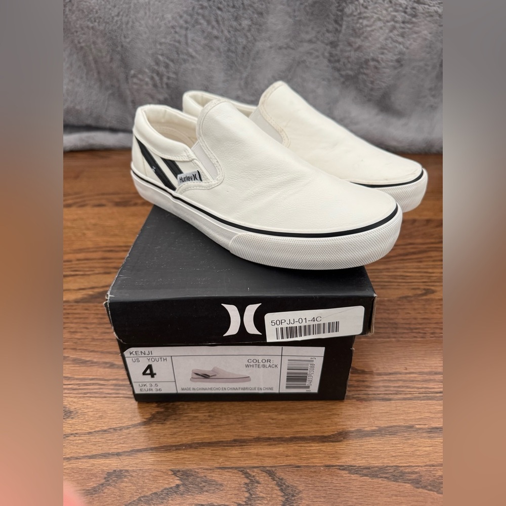 EUC Hurley Kenji white slip on shoes, youth size 4.